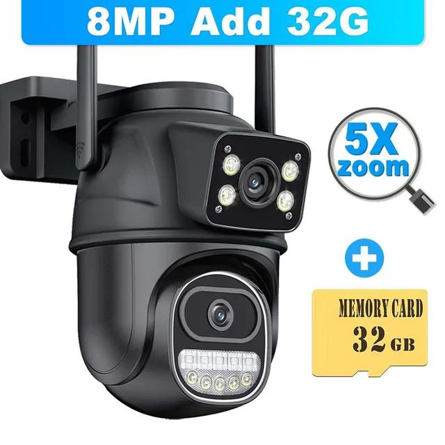 12MP 6K Wifi Surveillance Outdoor Three Lens 8X Zoom PTZ Security Motion Detection Smart CCTV Camera Icsee IP Cam