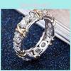 Elegant Geometric Cubic Zirconia Two-tone Ring For Women Gold Plated Fashion Jewelry
