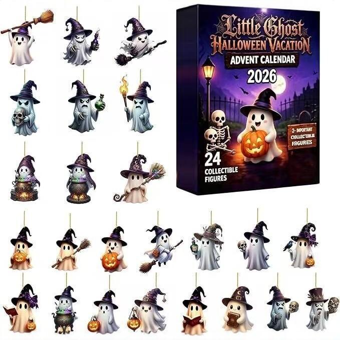 Halloween Adventskalender 2026, Acryl Geist Blind Box Countdown-Kalender mit täglichen Überraschungstüren, Tisch-Feiertagsdekoration für Heimparty Geschenk