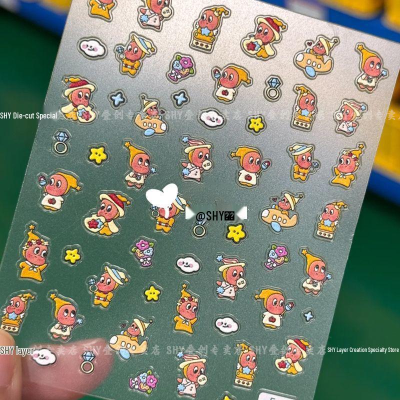 5D Embossed Cute Star People Manicure, Cup, Pen, Camera, and Phone Decorative Stickers No specifications