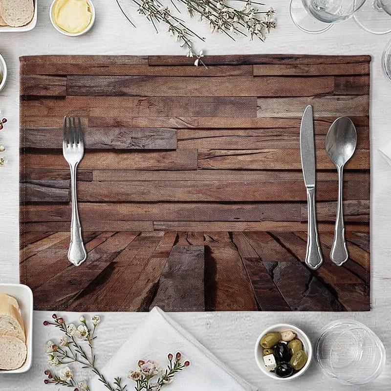 1PC Plate Mat Place Imitation Wood Grain Placemat Linen Pad 45*30cm For Dining Table  Non Slip Placemats Bowl Coaster