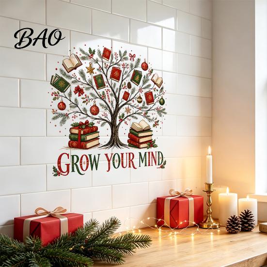 Large Tree Wall Stickers Grow Your Mind Decal, Fall Halloween Christmas Reading Themed Decals for Classroom Sticker, Inspirational Educational