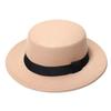 Unisex Retro Plaid Ribbon Wide-Brim Fedora Hat, British Flat-Top Wool Design, Autumn/Winter Sun Protection