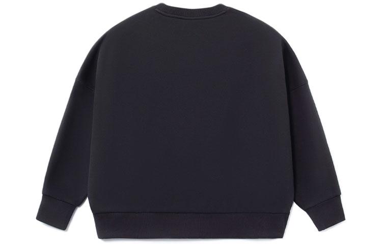 Li Ning Sports Fashion Collection Logo Embroidery Fleece Lined Loose Fit Crew Neck Pullover Sweatshirt Women's Black AWDRF42-2