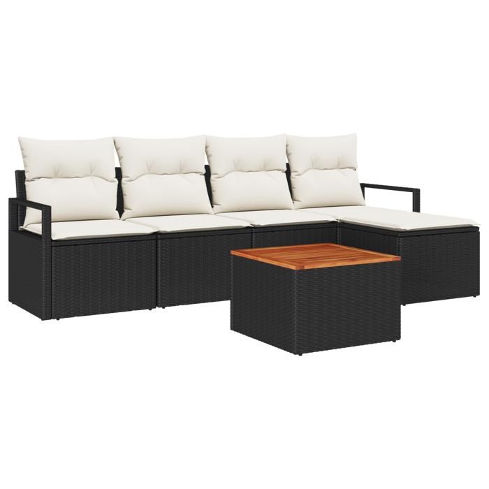 Canapé de jardin 6 pièces avec coussins noir en poly rotin, Canapé 2 places avec rangement et coussins noir poly rotin 3356360