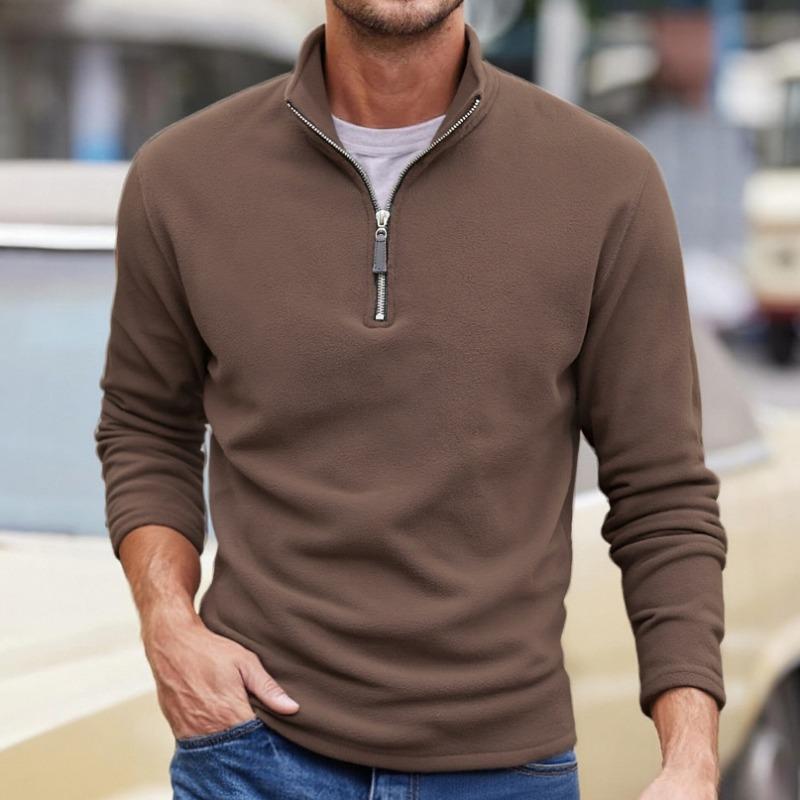 Men S Stand Collar Half Zip Fleece Sweatshirt Solid Color Long Sleeve Casual