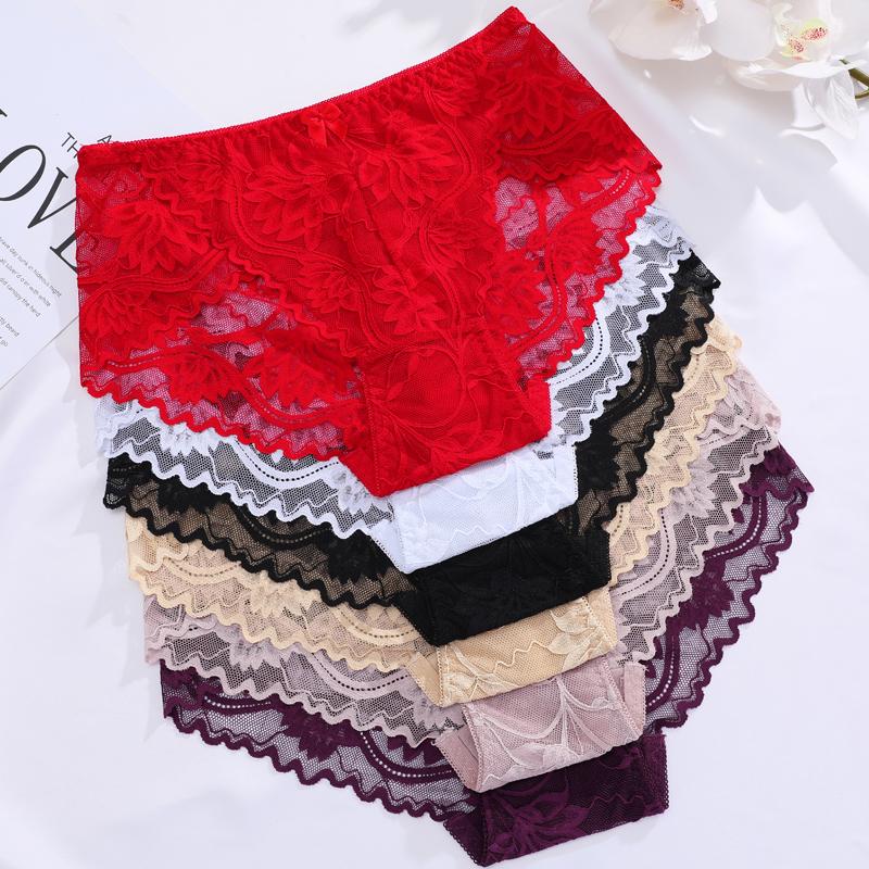 1 pezzo Biancheria intima da donna a vita alta, taglie forti, tinta unita, con pizzo, alla moda, traspirante, morbida e confortevole, biancheria intima da donna di alta qualità