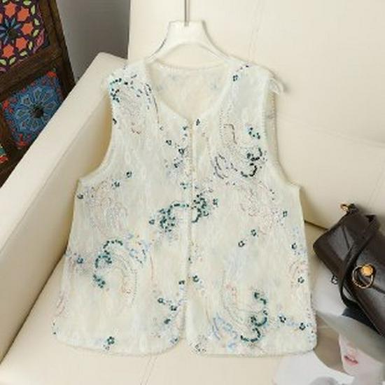 

Spring/Summer National Style Jacquard Vest – Elegant Jacket for Middle-aged and Elderly Women XL бежевий