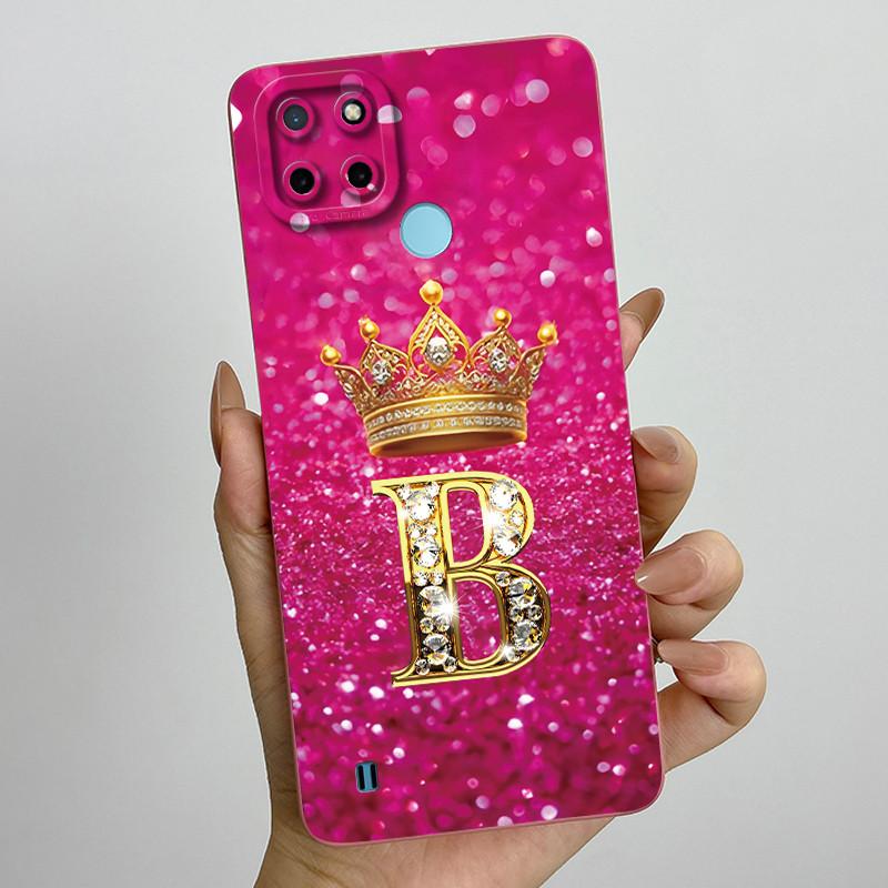 For Realme C21Y C25Y Phone Case Crown Letters Soft Liquid Silicone Protective Back Cover For Realme C21 C15 C 21 C 25 Y Fundas