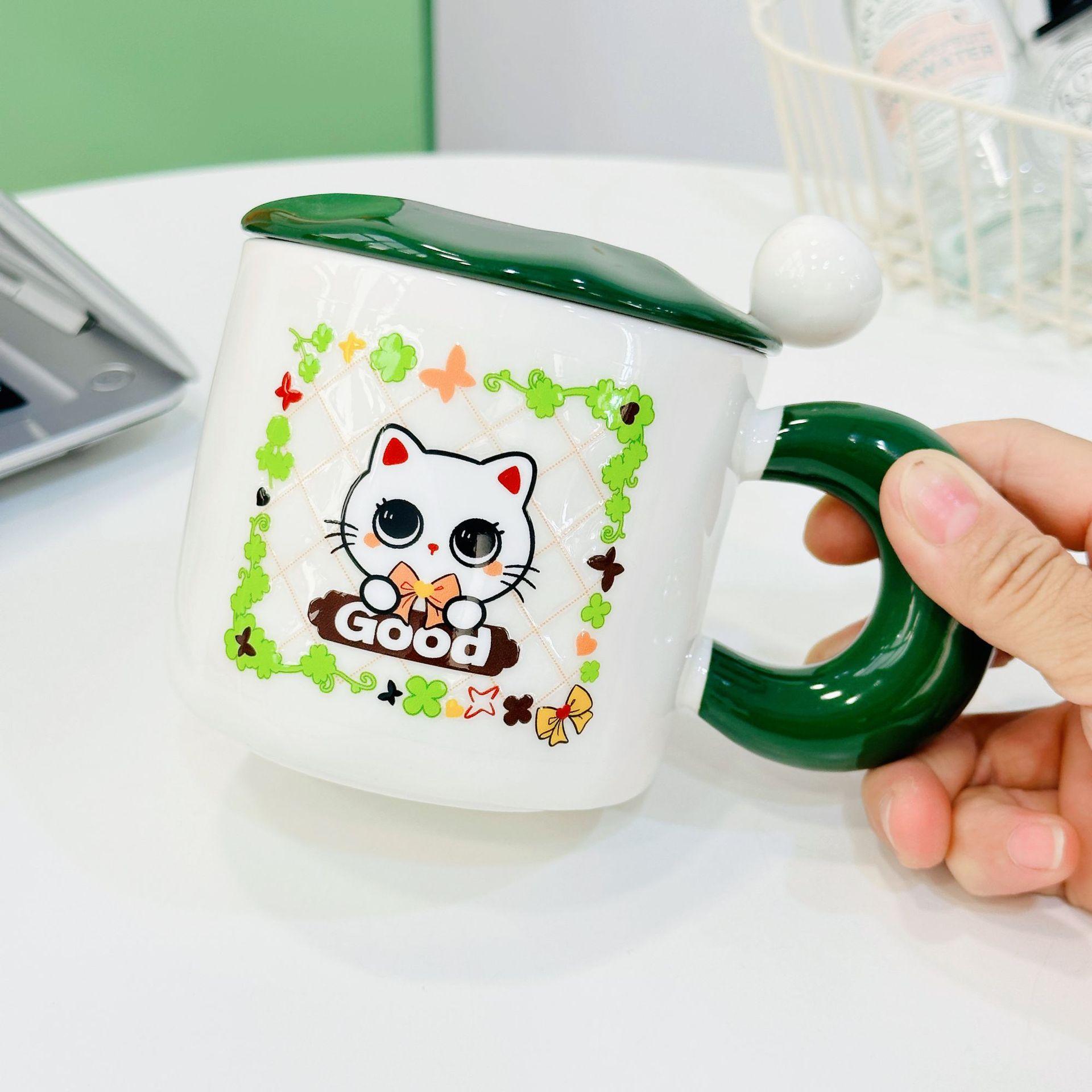 

Cute Hat Cartoon with Cover Expression Mug Office High value Water Cup Home Breakfast Cup Birthday Gift 400ML