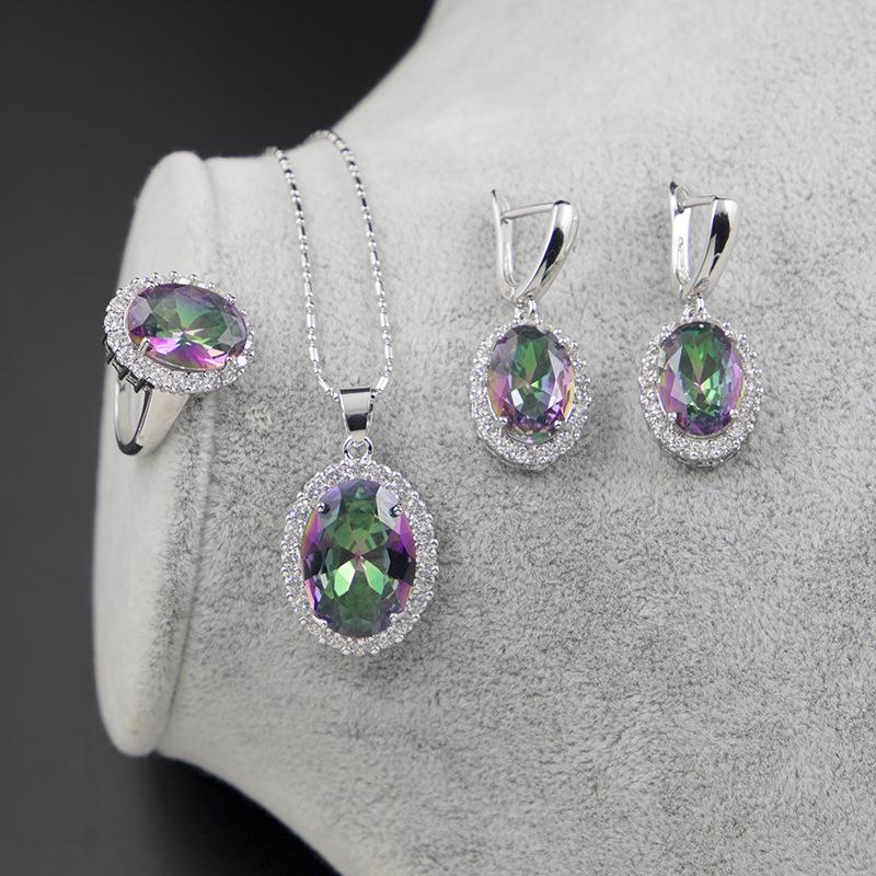 European-American Zircon Jewelry Set: Ring, Necklace, Earrings - Three-Piece Inlaid Zircon Collection
