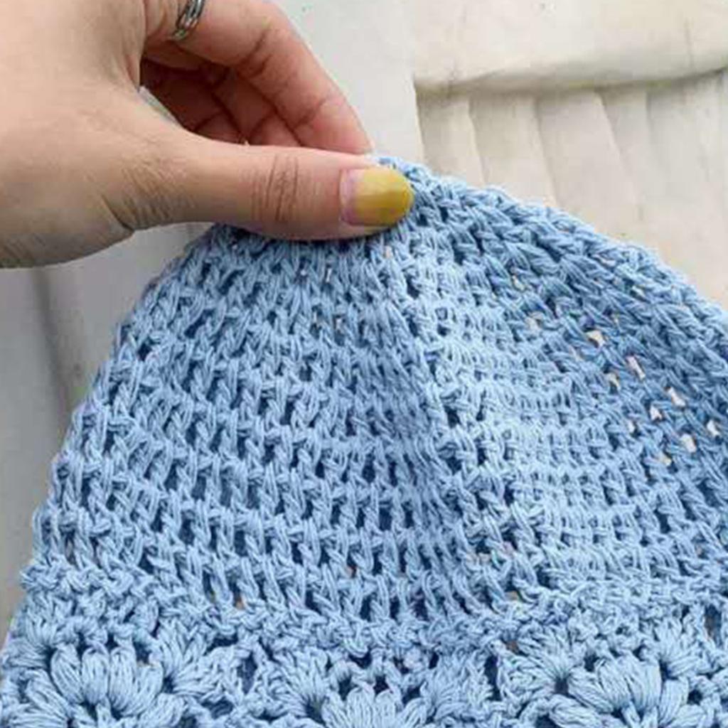 Crochet Slouchy Beanie Hat Handmade Knit Cutout Floral Skull Cap Cotton Knitted Breathable Summer Hats for Women