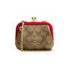 New Kisslock Canvas With Leather Shoulder Bag, Crossbody Bag, Card Holder, Wallet Mini Women's Red & Brown CH520-IMVGQ