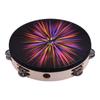 10 Inch Wooden Rdiant Tambourine Handbell Hand with Double Row Jingles Reflective Head Percussion Instrument Musical Toy