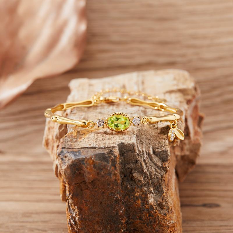 Natural Gemstone Tanzanian Garnet Olivine Topaz Bracelet Women'S S925 Sterling Silver Colored Treasure Bracelet