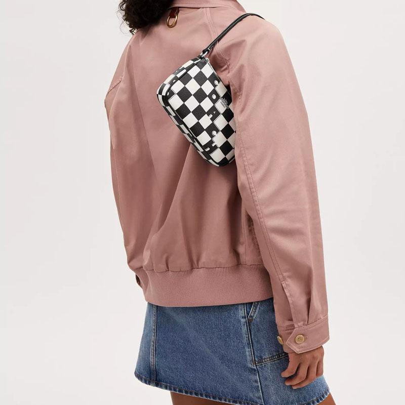 COACH Nolita 19 checkerboard print coated canvas and recycled leather underarm bag shoulder tote small women's black