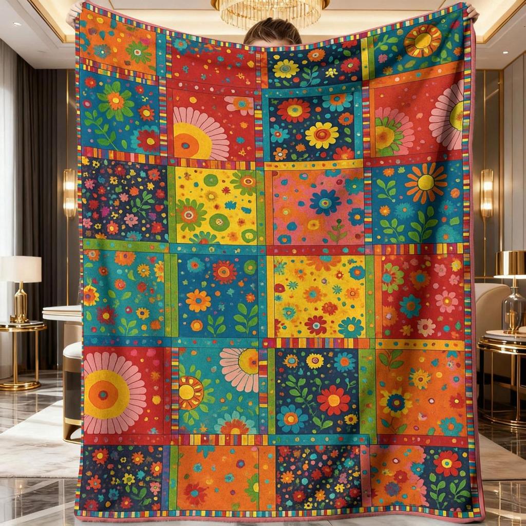 Bohemian Floral Collage Print Flannel Blanket - Soft And Cozy Warm And Anti-Pilling Machine Washable Plush Throw for Sofa Or A
