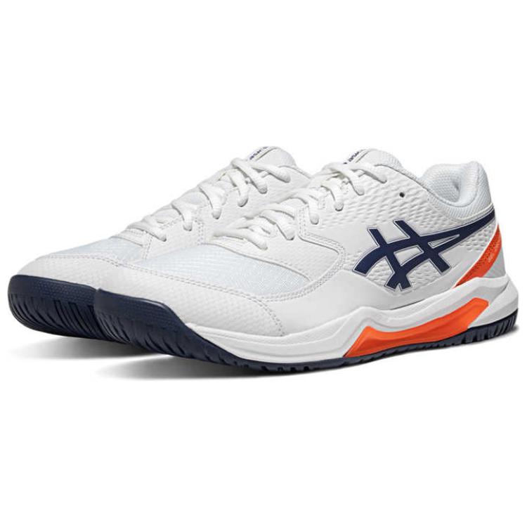 ASICS Gel Dedicate 8 Slip Resistant Low top Tennis Shoes Men's White Blue Orange Sneakers 1041A408-110