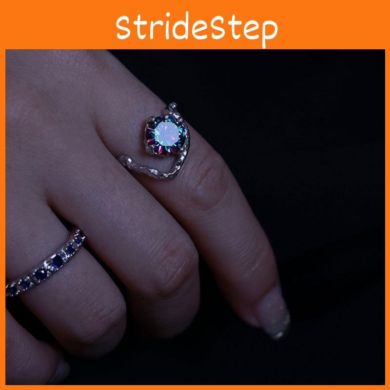Exquisite 925 Sterling Silver Adjustable Open Ring Featuring Cool Dark Style And Shiny Zircon Stones