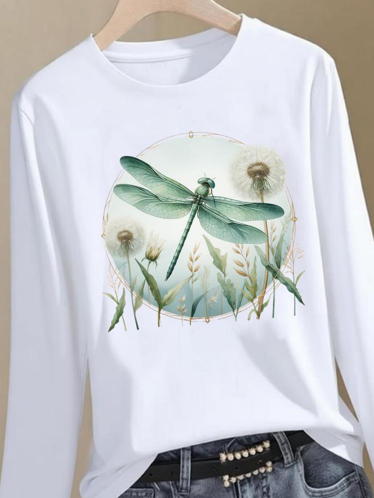 (Asian Size) Trend Lovely Style Graphic Tee Women Autumn Winter Spring Casual Fashion Top O-neck Clothing Print T Shirt Long Sleeve T-shirts