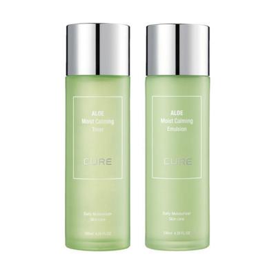 Hydrating Skin Lotion Kim Jeong-moon Aloe Cure Moist Calming Toner + Emulsion, 130ml Each, Skin Soothing Cooling Aloe Cosmetics, 1 Piece
