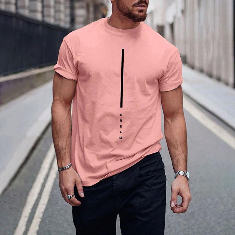 New Pure Black Men's Short-sleeved T-shirt Simple Letters Printed Round Neck T-shirt Street Casual Temperament Men's Tops