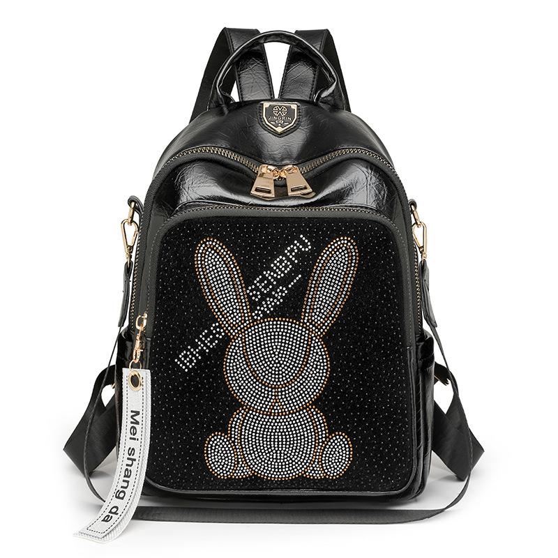 Schoolbag1011 new cartoon bear backpack female Korean version cute hot diamond large capacity backpack soft leather casual travel bag