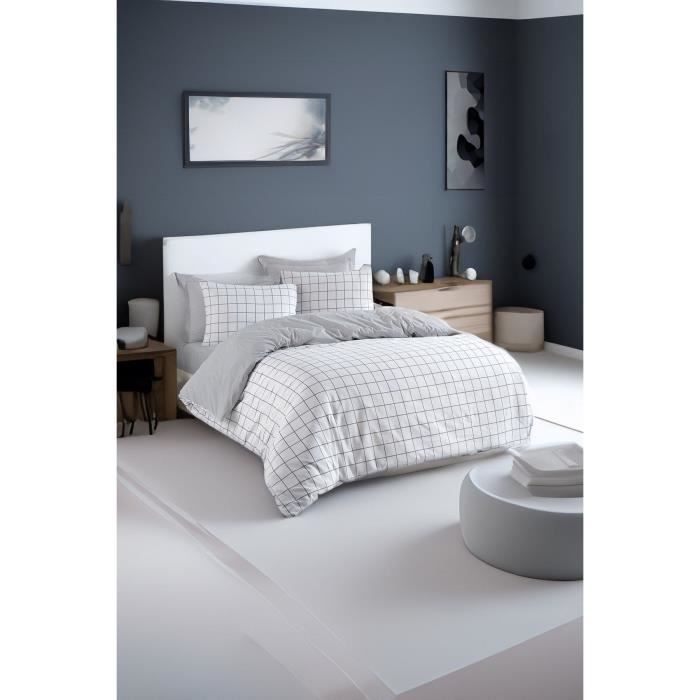 Parure de lit - 1 housse de couette 220 x 240 cm + 2 taies d'oreiller 60 x 60 cm - 65% coton, 35% polyester - Gris