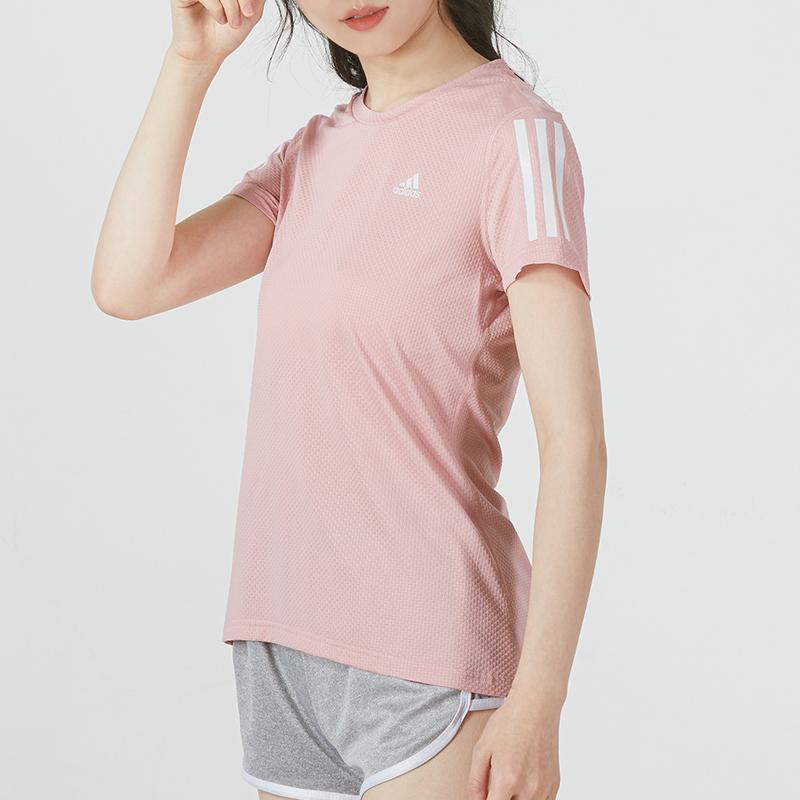 Adidas Own The Run Cooler Tee With Three-Stripe Logo Print Women Tops Pink HD0641