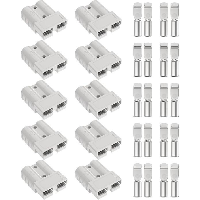 Anderson Connector 50A-600V With 6-12 Gauge, Gray 10PCS Battery Quick Connect/Disconnect Battery Quick Connector Wire Harness Plug Kit For Winch,