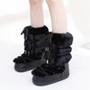 Fluffy Furry Faux Rabbit Fur Snow Boots for Women Winter  Woman Lace-up Waterproof Warm Mid-calf Ski Boots Y2k Cute Boots