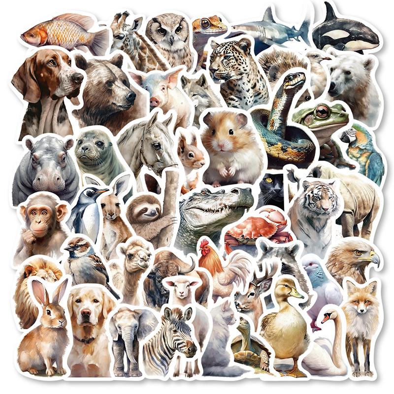50PCS Watercolor Safari Animal Stickers Cute Realistic Animals Aesthetic Decals Vinyl Waterproof for Water Bottle Laptop Luggage