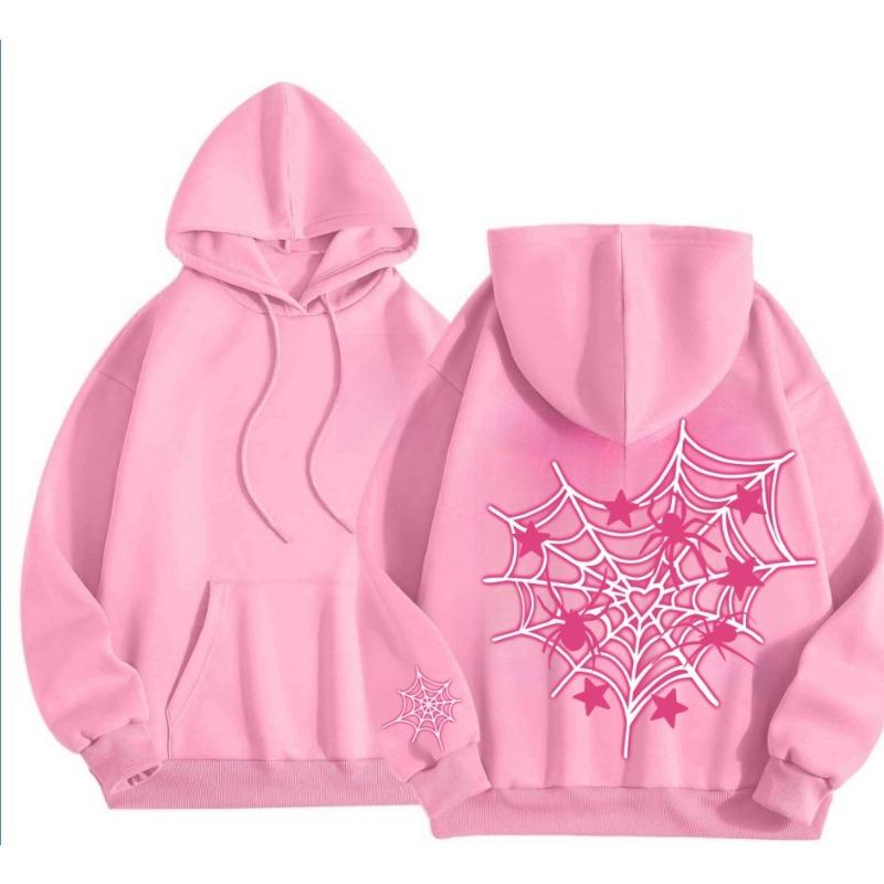 New Pink Blue Spider Web Printed Hoodie Hoodie Men's Women's Versatile Long Sleeve Comfortable Casual Warm Hoodies