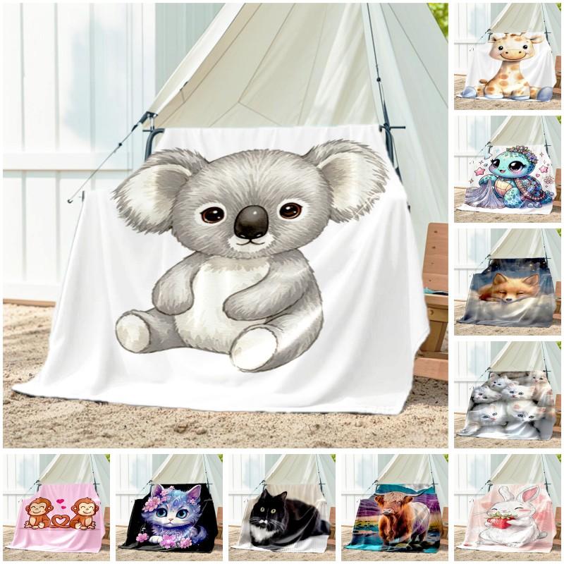 1pc Animals: Rabbit, Cat, Pattern Blanket, All Season Lightweight Home Office Outdoor Nap Multifunctional Blanket