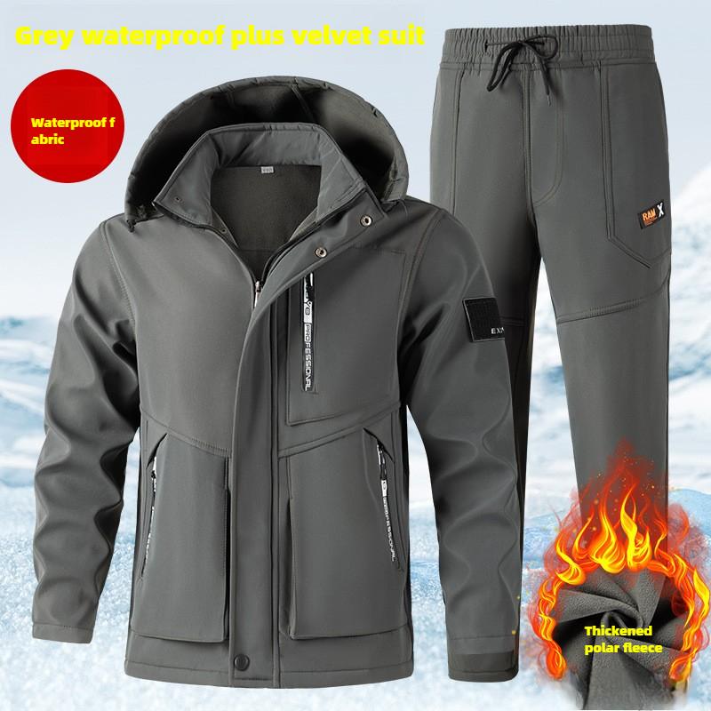 Winter Plus Velvet Thickened Jacket Overalls Suit Men's Cold-proof, Warm, Waterproof and Wear-resistant Tooling Outdoor