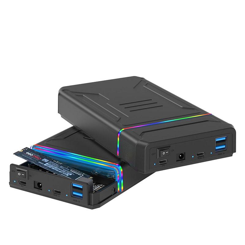 Dual-Bay Inch SATA HDD Enclosure 2280 NVMe SSD Case