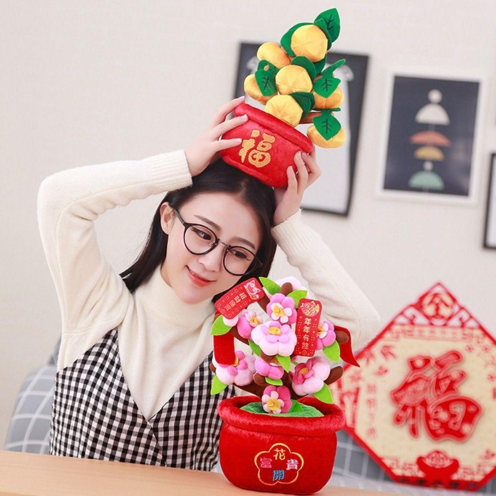 Peach Blossom Tree Pot Realistic Peach Fruit Tree Simulation Plush Orange Tree Potted Orange Tree