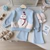 Girls' Winter Plush Set: Stylish Christmas Snowman Hoodie & Pants Set