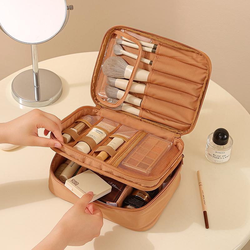 Štýlový prenosný organizér na toaletné potreby a make-up s priehradkami, Oxford tkanina, Ideálny na cestovanie