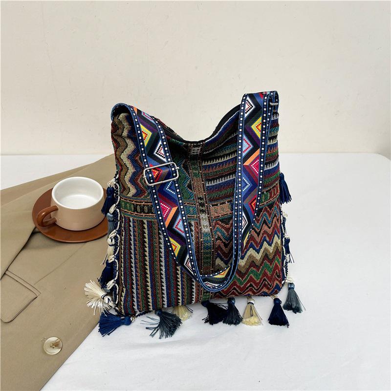 2024 Large Bohemian Tassel Tote: Ethnic Style Handbag & Crossbody