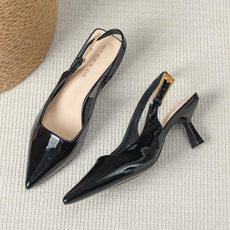 

Женские туфли на высоком каблуке, тонкий каблук, весна-лето 2025, новинка, остроносые, с ремешком на щиколотке, босоножки с закрытой пяткой G6832-68 34 чёрный