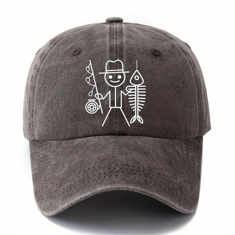 Printed Cartoon Man Fishing Baseball Cap, Outdoor Curved Brim Cap, Truck Driver Cap, Vacation Travel Camping