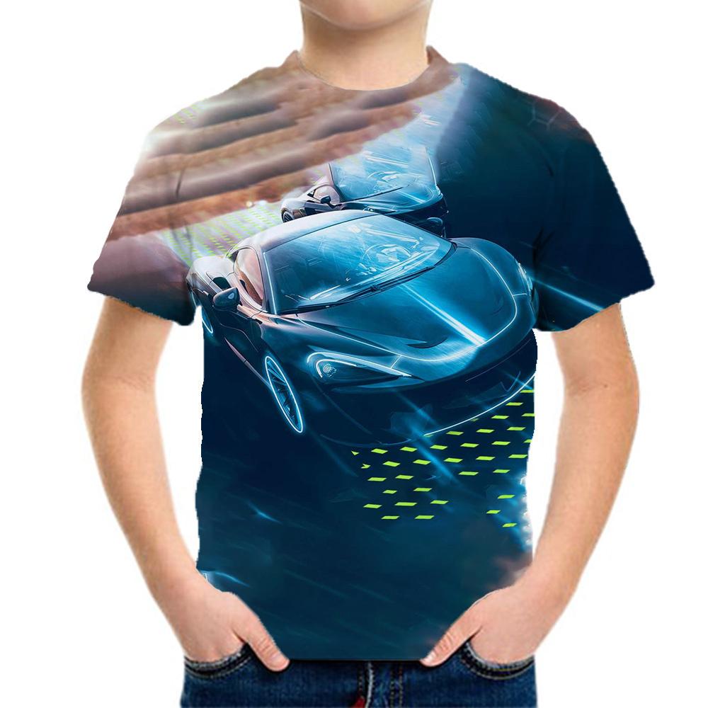 Children's clothing boys purple cool racing T-shirt pattern T-shirt summer children's T-shirt youth top Korean black