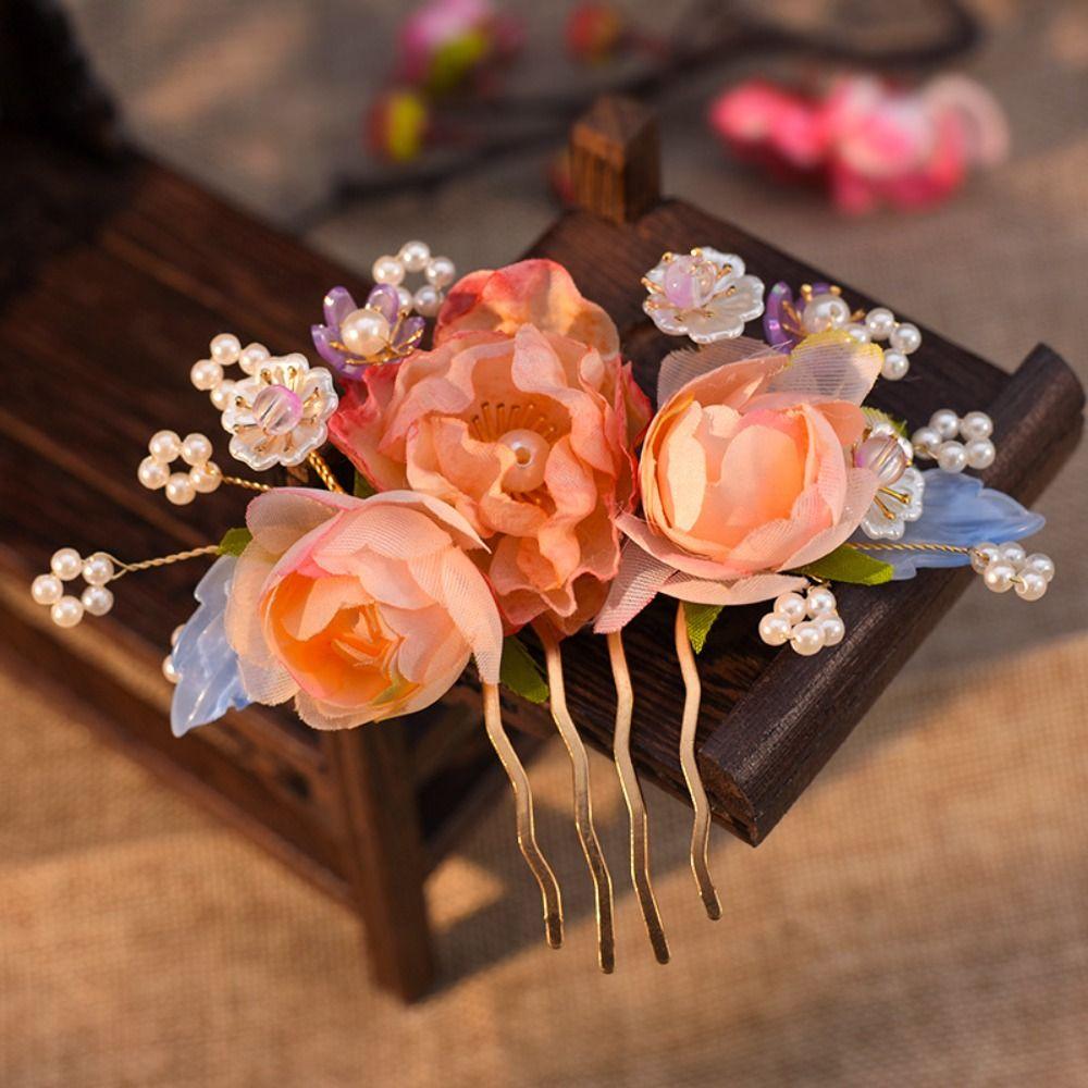 Tassel Ancient Hair Stick Floral Flower Hair Comb Elegant Hanfu Headwear  Hair Accessories