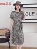 2026 Summer European & American Style Women's Multi-Color Printed High Waist Dress with Round Neck & Short Sleeves