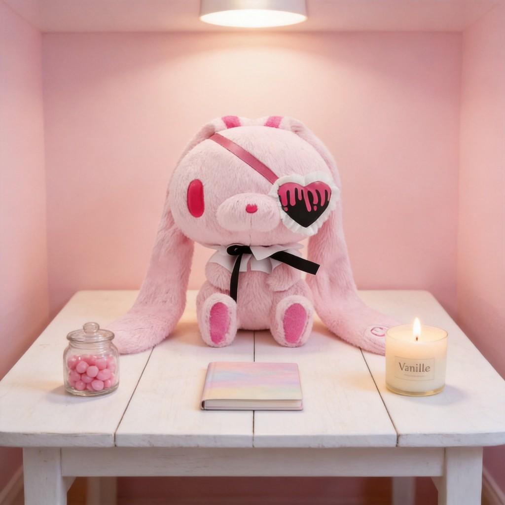 Gloomy Bunny Gothic Eye Patch Plush Toy Keychain With Soft Pp Cotton For Collectors