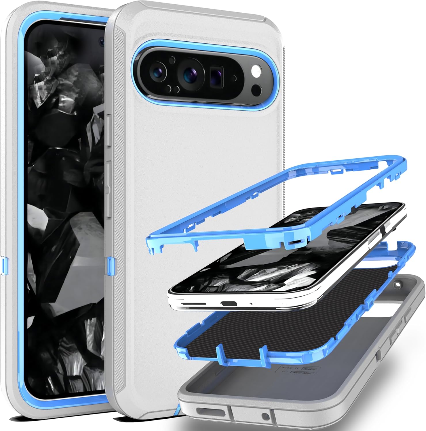 

Premium Military Grade 3IN1 Layered Hard Phone Cover for Google Pixel 10 9 8 Pro XL Skockproof Heavy Duty Rubber Protective Case Google Pixel 10