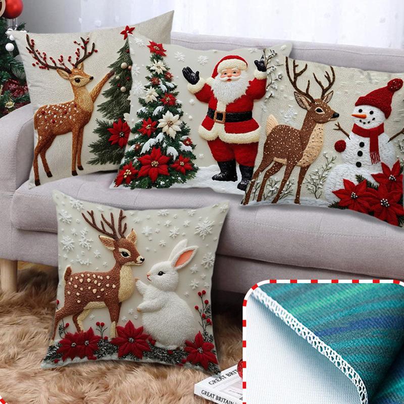 Christmas Pillow Cover Snowflake Velvet Jacquard Christmas Tree Elk Pillow Cushion Holiday Decoration Cushion Cover