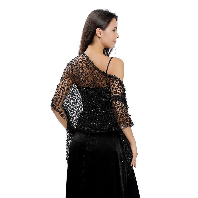Sequin Tassel Shawl Dress: European & American Style Evening Party Cheongsam with Embroidered Shawl Scarf for Women