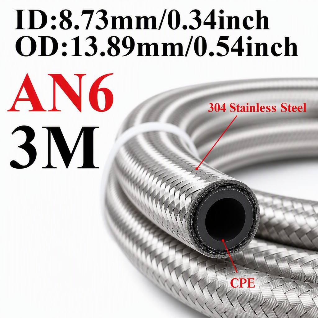 AN4 AN6 AN8 AN10 AN12 Universal Stainless Steel Braided Rubber Fuel Hose Oil Gas Cooler Line Pipe Tube For Car Universal 1M-4M